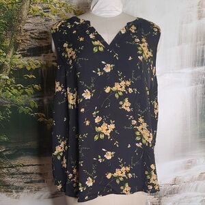 Maurices Womens 3X Floral Black Yellow Sheer Lightweight Sleeveless Blouse